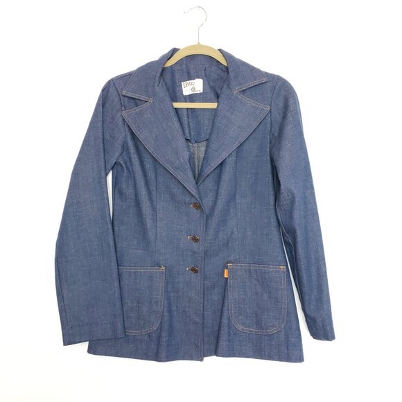 Vintage Levis Denim Blazer Orange Tag Big E 1960s Womens 6 Jean Jacket